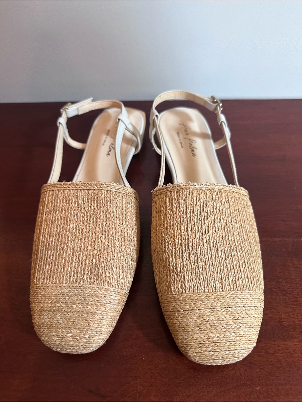 Ana Palma Raffia Sandals Slingback Flats Neutral Shoes Size 42 Spain Minimalist